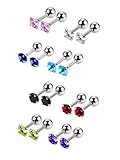 Mudder 8 Pair 18 Gauge Steel Cubic Zirconia Stud Earring Barbell Cartilage Tragus Helix Earrings, 8 Color