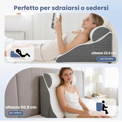 Strixorn Reading Pillow for Bed and Sofa, Curved Wedge Pillow with Memory Foam, Ergonomic Backrest, Reflux Pillow, Washable Case, Reflux Pillow for Adults, 50x50x30cm