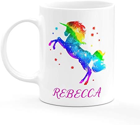 Personalized Rainbow Unicorn Coffee Mugs with Name, 11Oz, Custom Coffee Mug with Matching Coaster