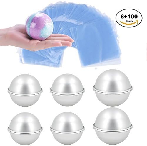 PROMENE 6 Sets DIY Metal Bath Bomb Mold Round Sphere 2 Sizes and 12 Pieces-Aluminum