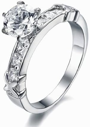 SunnyHouse Jewelry Women's Gorgeous Simple Korean Stylish Titanium Wedding Band Ring with Cubic Zirconia Stone(size Selectable)