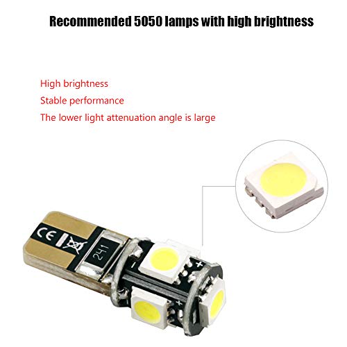 AMAZENAR 10-Pack White 194 T10 168 2825 W5W 175 158 Bulb 5050 5 SMD Canbus Error Free LED Light - 12V Car Interior Lighting for Map Dome Lamp License Plate Side Marker Dashboard Lights - Thumbnail 5