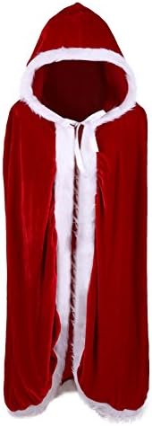 Phyxin Women Christmas Cloak Mrs Santa Velvet Hooded Cape Custome L