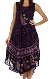 Sakkas B900 Batik Moon and Stars Caftan Tank Dress / Cover Up - Eggplant - One Size