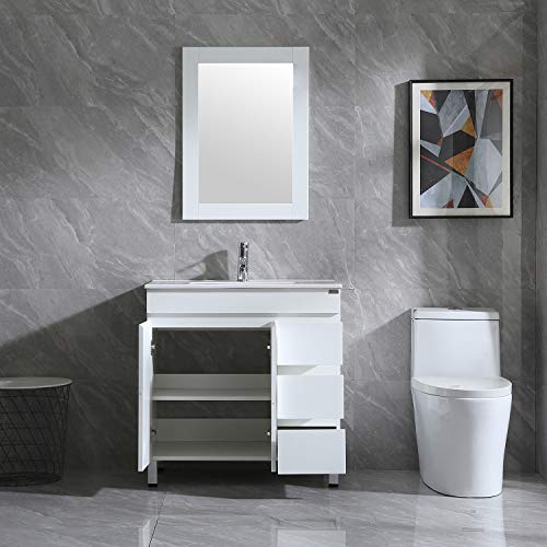 Wonline 32" Bathroom Vanity and Sink Combo Cabinet Undermount Ceramic Vessel Sink Chorme Faucet Drain with Mirror Vanities Set