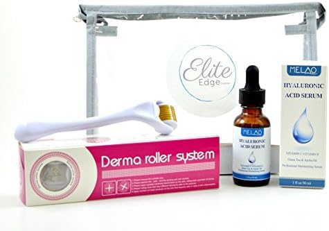 Derma Roller Bundle with Organic Hyaluronic Acid Serum &amp; Bag by Elite Edge | Professional Grade Skin Care Kit for Natural Facial Beauty