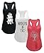 Tough Cookie's Women's Yoga Burnout Tank Top 3 Pack Deal Printed Arts (Small - LF, Black/Coral/White)