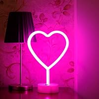 BHCLIGHT LED Heart Sign Night Light Neon Heart Shaped Decor Light with Holder Base Table Light Marquee Signs Wall Decor for Christmas,Birthday Party,Kids Room,Living