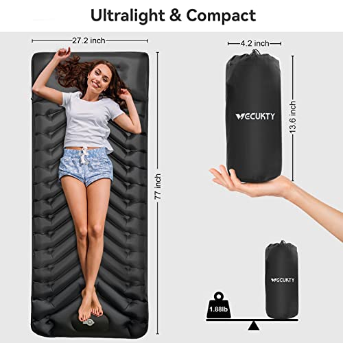 VECUKTY Inflatable Camping Sleeping Pads with Pillow, Camping Air Mat