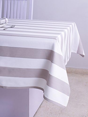 Villa Tranquil Table cloth, Twill stripe, 100% cotton, Eco-Friendly and safe, beige/white color, suitable for home use, size 52"x52"- square.