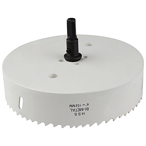 Acrux7 6 inch (152mm) Corn Hole Drilling Cutter for Cornhole Game, Hole Saw Blade with Hex Shank Drill Bit Adapter,Heavy Duty Steel Design(White)