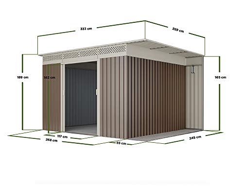 HOGGAR ÖREBRO 8,96 m2 Abris de Jardin. Tolle galvanisée. 333 x 269 x 189 cm. Porte de 117 x 162 cm