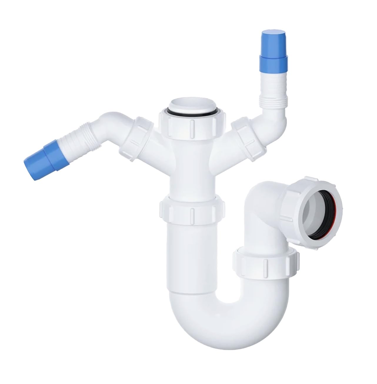 PlumbEZ Telescopic Adjustable Twin Nozzle Swivel P Trap - 40mm (1.1/2") Sink Waste Trap, Washing Machine Waste Pipe Extension, Sink Waste Kit, Sink Waste Solution