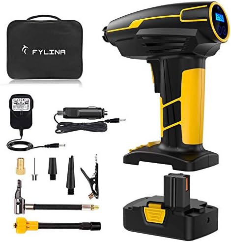 Fylina 電動エアコンプレッサー コンプレッサー エアーコンプレッサー 空気入れ 電動 コードレス エアーポンプ Ledライト付き コンパクト 軽量 充電式 20mah電池タイヤ 車 自動車 自転車 ロードバイク ボール 浮輪適用 収納バック付き