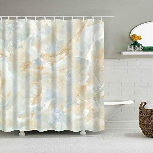 Frank Home Shower Curtain Set with Hooks Marble Grain Ceramic Effect Brown Bathroom Decor Mildew Resistant Antibacterial Waterproof Polyester Fabric Bathroom Accessories Bath Curtain 72 x 72 inches