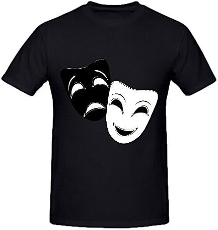 Theatrical Mask Men Tee Shirts Round Neck Black Screen Printed