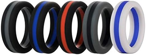 Silicone Wedding Ring for Men, 5 Pack 8mm Wide Mens Affordable Silicone Rubber Wedding Bands for Athletes Sports Workout Gym