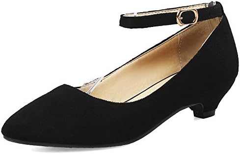 HiEase Women's Comfort Suede Western Heels Dress Flats One-Strap Buckle OL Mary Jane Pump Shoes Size 4-14 (11 B(M) US, Black)