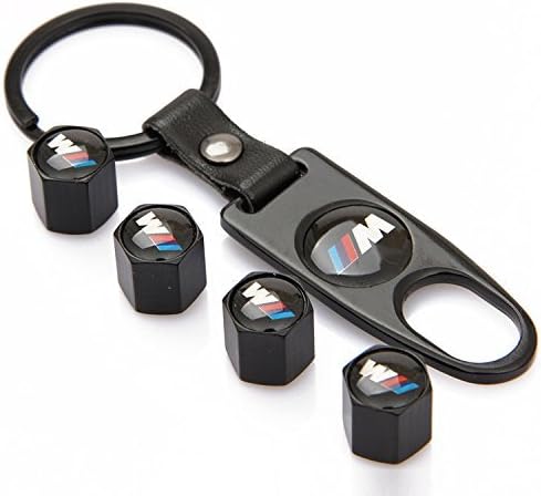 MYCXS Black Tire Valve Stem Air Caps Cover and Keychain Combo Set For BMW M