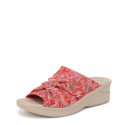 LifeStride Women's Serenade Slide Wedge Sandal Coral Multi Palm Print 8.5 W