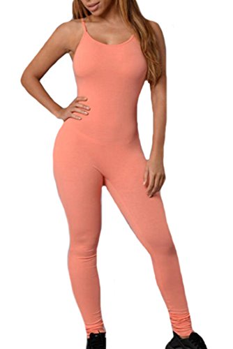 Fulok Womens Summer Slim Fit Solid Strap Yoga Jumpsuit Rompsuit orange XS