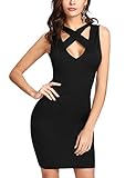 Lamilus Women's Summer Elegant Crisscross Deep V Neck Sleeveless Sexy Bodycon Party Dress