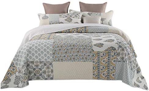 Jbailmx パッチワークキルトベッドスプレッド3点セット 素朴なヴィンテージシャビー伝統ペイズリー花柄プリント寝具 ソフトコットン100 リバーシブルキルト1枚 枕カバー2枚 キング94 102インチ Symmetrix Co Jp