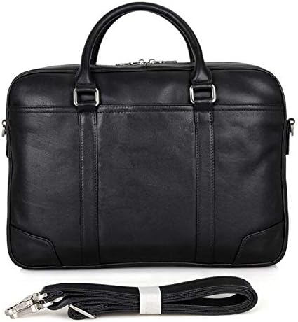 LMSHM Men'S Briefcase Full Grain Genuine Leather Men Office Bag 15 Inches Laptop Casual 42Cm Length In Black