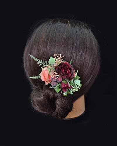 Festival hair clip with flowers for girl Burgundy headpiece Fall wedding clip Rustic hair accessory