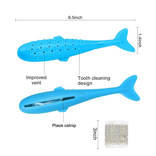 Catnip Toys Interactive Cat Fish Shape Toothbrush Refillable Catnip Bite Resistant Simulated Fish Silicone Teeth Cleaning Chew Pet Supplies for Kitten Kitty Cats Clean in The Dishwasher Blue & Orange