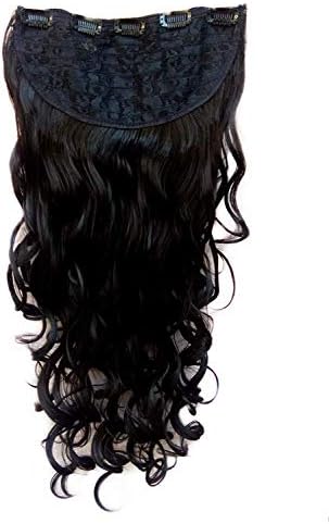 Smartstore 5 Clips Curly Half Head Clip in Hair Extensions Solid Color Feel Like Real Hairs (Black)