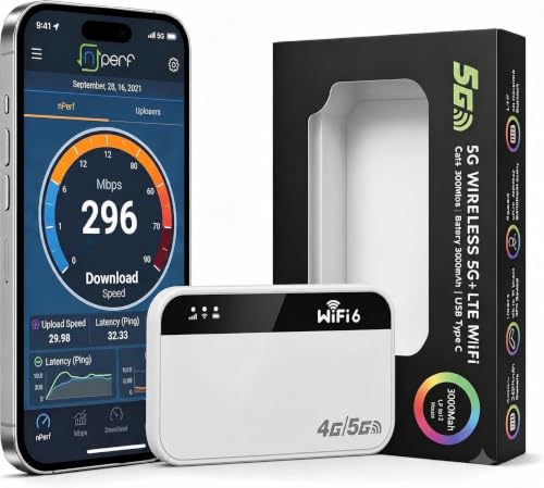 Portable 5G WiFi 6 Router with SIM Slot Unlocked - 5G Modem SIM Card - 3000mAh Battery, Wi-Fi Sharing 28 Devices, WPA3 Security, Nano SIM All Operators - Mini Box Internet Nomad