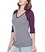 Kavio! Women Sheer Jersey Cntrst V Neck Raglan 3/4 Sleeve Dark H.Gray/Pinot L