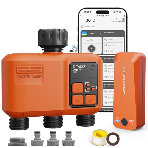 Smart WiFi Sprinkler Timer 3 Zone,WiFi Water Timer for Garden Hose with 984 FT Range,APP & Remote Control,Alexa & Google Voice Compatible,Rain Delay, Manual Mode Sprinkler System