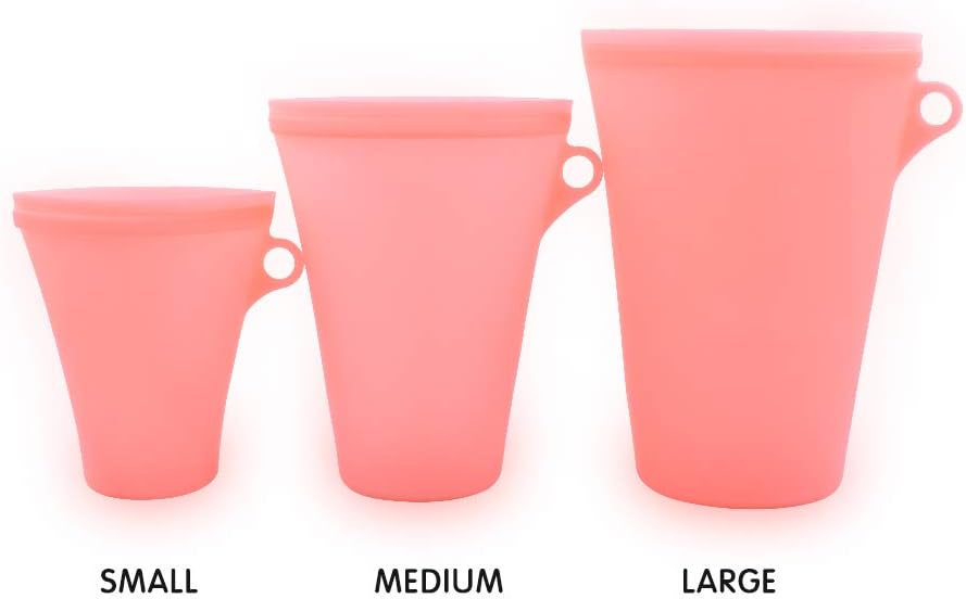 Food Saver Containers Set Food Storage Freezer Bags Cup Design Reusable Silicone Food Bags for Lunch/Food Prep/Snack/Milk (Pink (Different Size), 3)