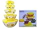 Imperial 5 Pcs Glass Nested Dipping or Storage Bowls with Yellow Sunflower Design and Yellow Lid