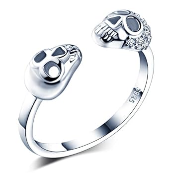 Unendlich U Modisch Totenkopf 925 Sterling Silber Zirkonia Offener Damen Ring, Verstellbar Größe Silber