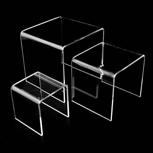 Adorox Top Quality (2 Sets of 3pcs) Clear Acrylic Display Riser (3", 4", 5") Jewelry Showcase Display - Thumbnail 2