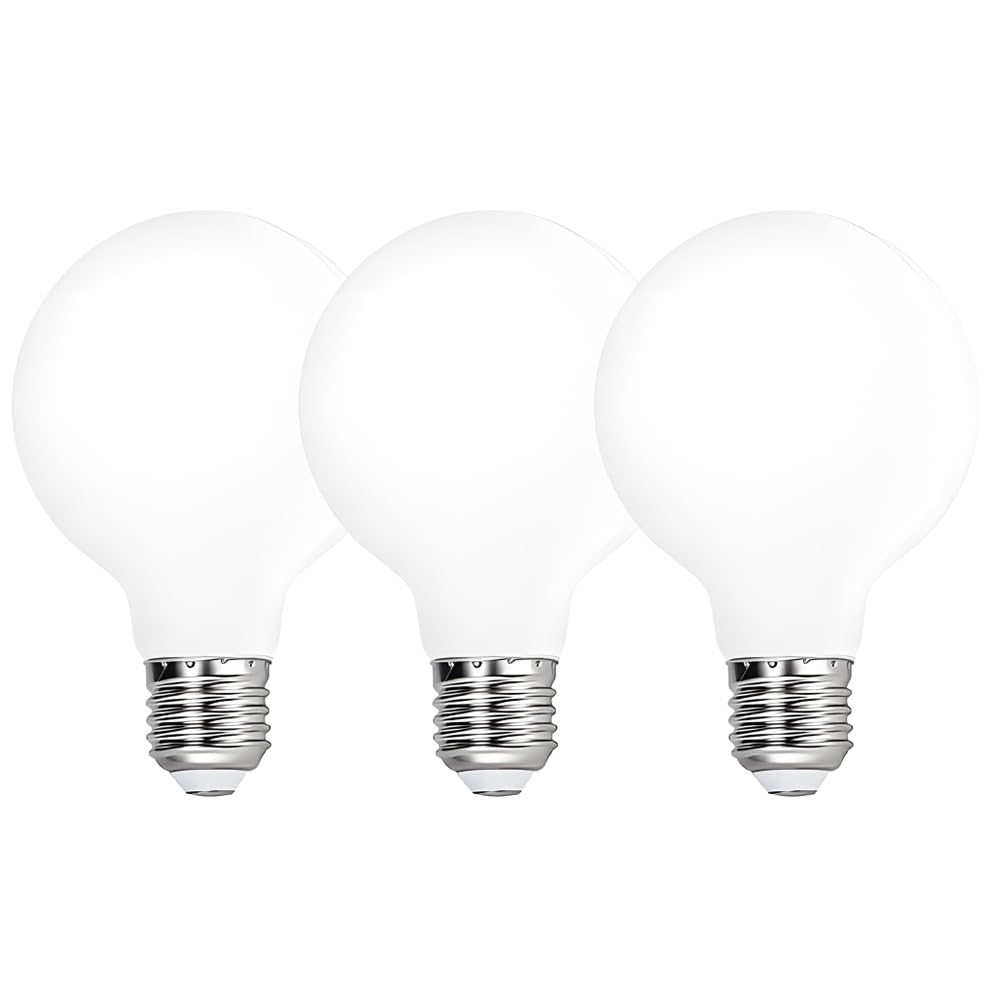HUAMu Edison E27 G80 LED Globe Light Bulbs 5W, 50 Watt Incandescent Bulb Equivalent,Diameter 80MM Omnidirectional Warm White 3000K with Milky Glass Lamp Shade, 3 Pack