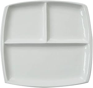 FLYING BALLOON Elegant Quadrate Shaped Ceramic Divided Plate Dinner Plates Luncheon Plates Salad Plates Dishes for Kitchen, White/ Dark Blue