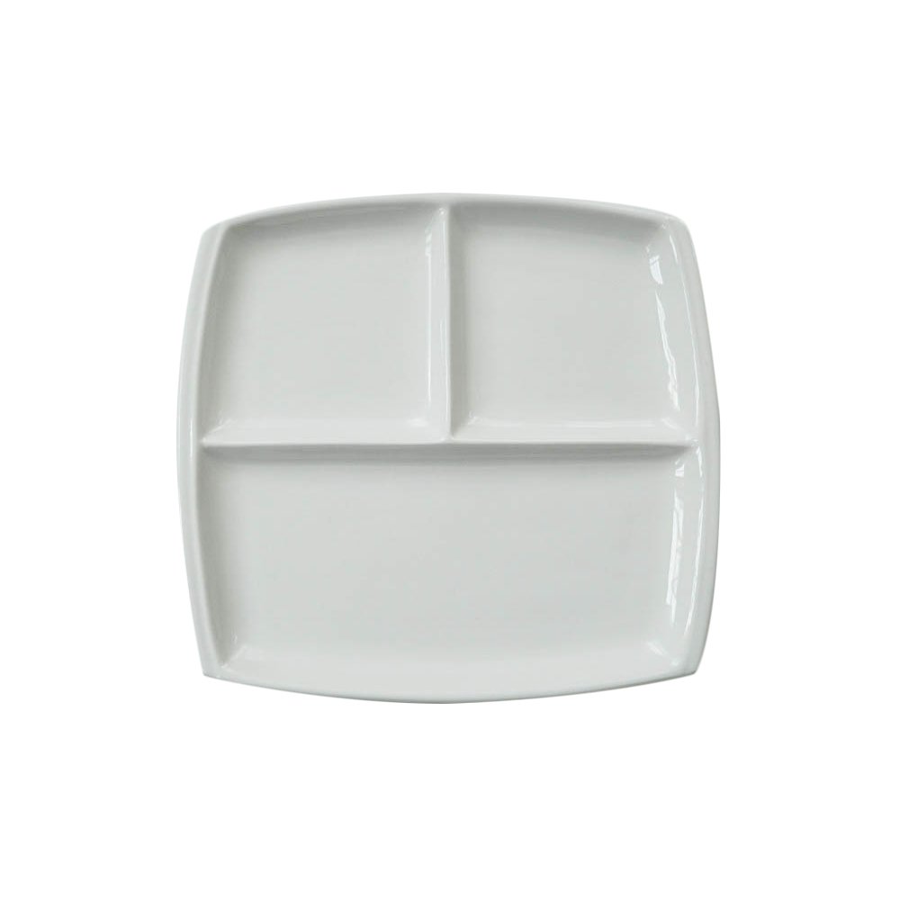 FLYING BALLOON Elegant Quadrate Shaped Ceramic Divided Plate Dinner Plates Luncheon Plates Salad Plates Dishes for Kitchen, White/Dark Blue (1, White)