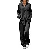 Ekouaer Womens Satin Silky Pajama Set 2 Piece Print PJs Soft Loungewear Button Down Sleepwear with Elastic Waist Long Pants