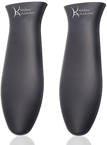 2 Pack - Kitchen Addiction Premium Large Silicone Hot Handle Holder Sleeves - Hot Handle Potholder for Cast Iron or Metal Cookware - 2 Pack (Black)