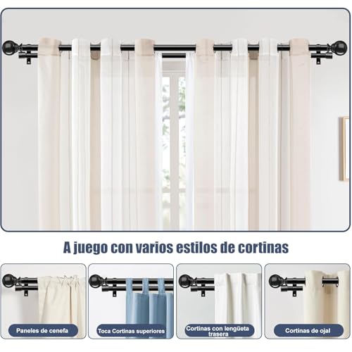 Barras de cortina dobles negras, Barras de cortina dobles resistentes de acero inoxidable, juego de barra de cortina doble ajustable, para Salón, Dormitorio y Balcón (0.7-3.65M（28-144‘’）)