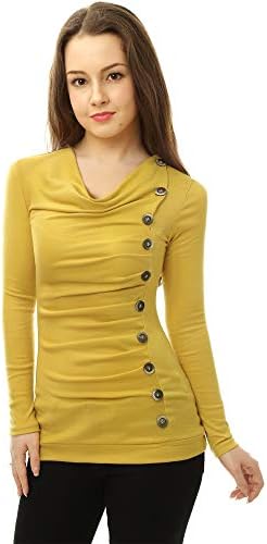 Allegra K Women's Cowl Neck Long Sleeves Buttons Decor Ruched Top 3 Allegra K Women's Cowl Neck Long Sleeves Buttons Decor Ruched Top