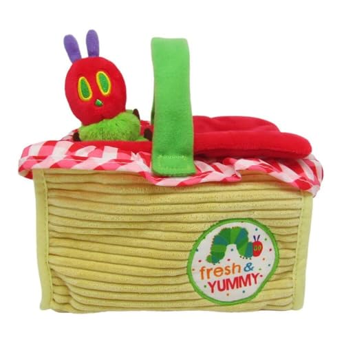 KIDS PREFERRED Eric Carle The Very Hungry Caterpillar Cloth Picnic Basket Playset with Food and Caterpillar Plush Montessori Toys for Baby and Toddler Boys and Girls Medium