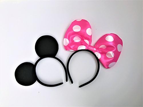2pcs Minnie Mouse Ears Polka Dot Headband Bow Party Favor Costume (Black/Pink)