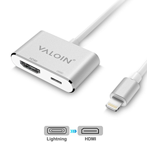 ValoinUS Compatible with iPhone iPad to HDMI Adapter,Plug and Play 2 in 1 HD 1080P Digital Audio Connector to TV Monitor, Slim Portable Design