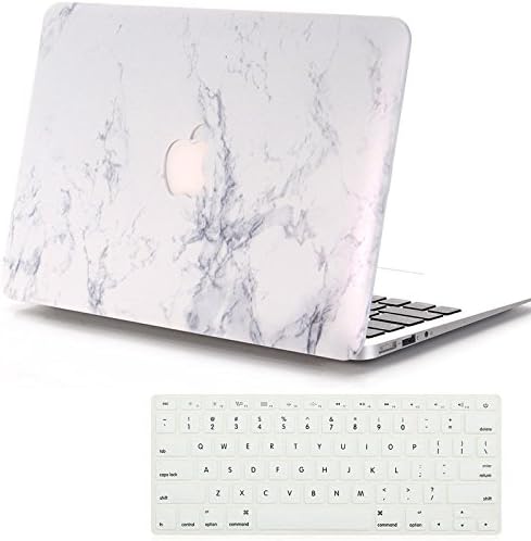 Lykoko Matte Plastic Hard Case Cover with Keyboard Cover for MacBook Air 13 Inch (Models: A1369 and A1466) (White Marble)