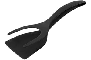 Alipis 2 in 1 Grip and Flip Spatula Tongs Egg Flipper Tong Pancake Fish French Toast Omelet Making for Home Kitchen Cooking Tool Black